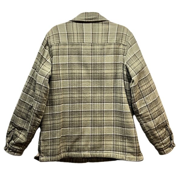 VTG Woolrich Fleece Lined Jacket Green Tan Strips Checked Sherpa-lined Flannel M - Picture 3 of 14